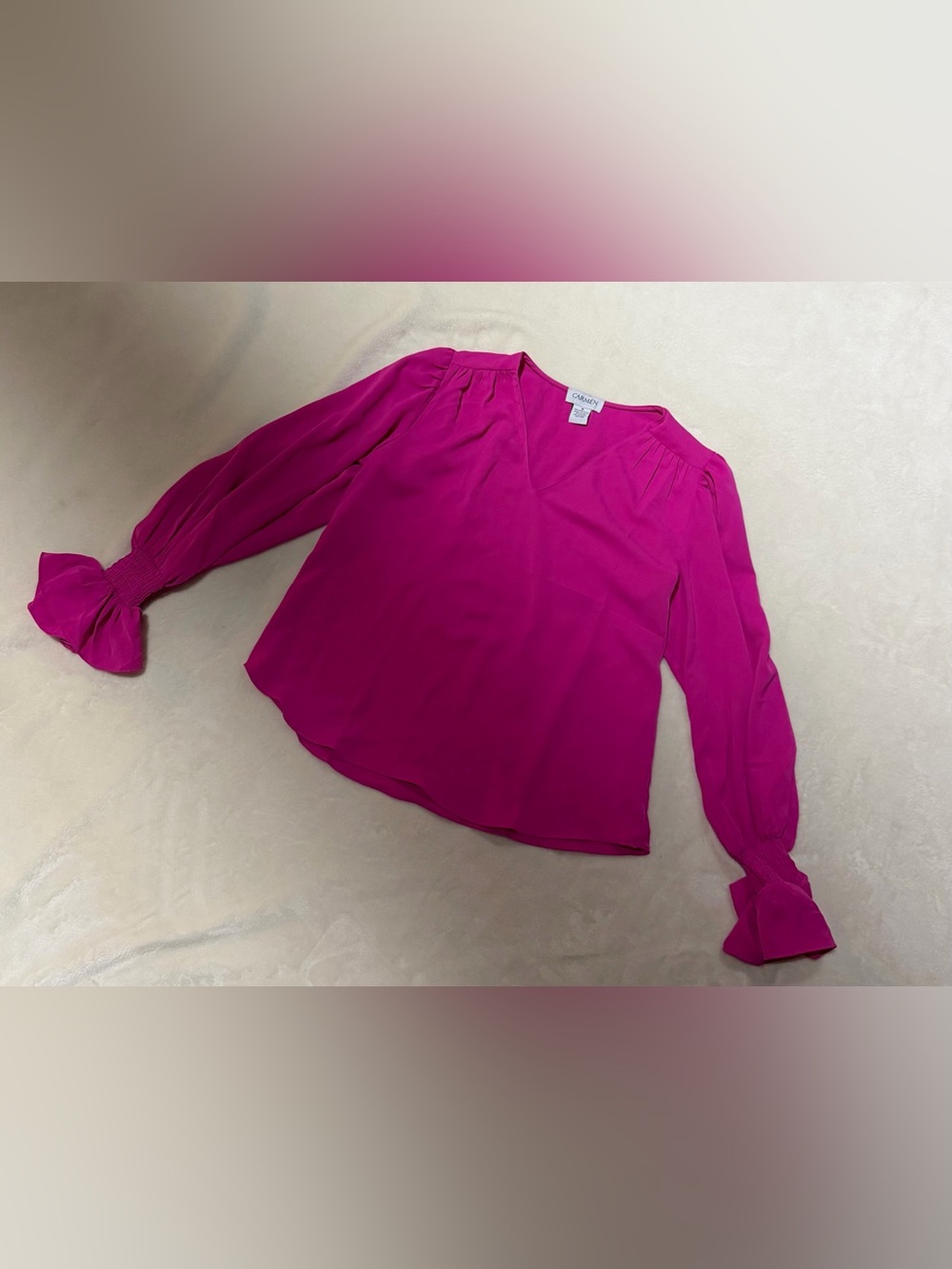 Carmen Marc Valvo Bright Fuchsia V-Neck Blouse